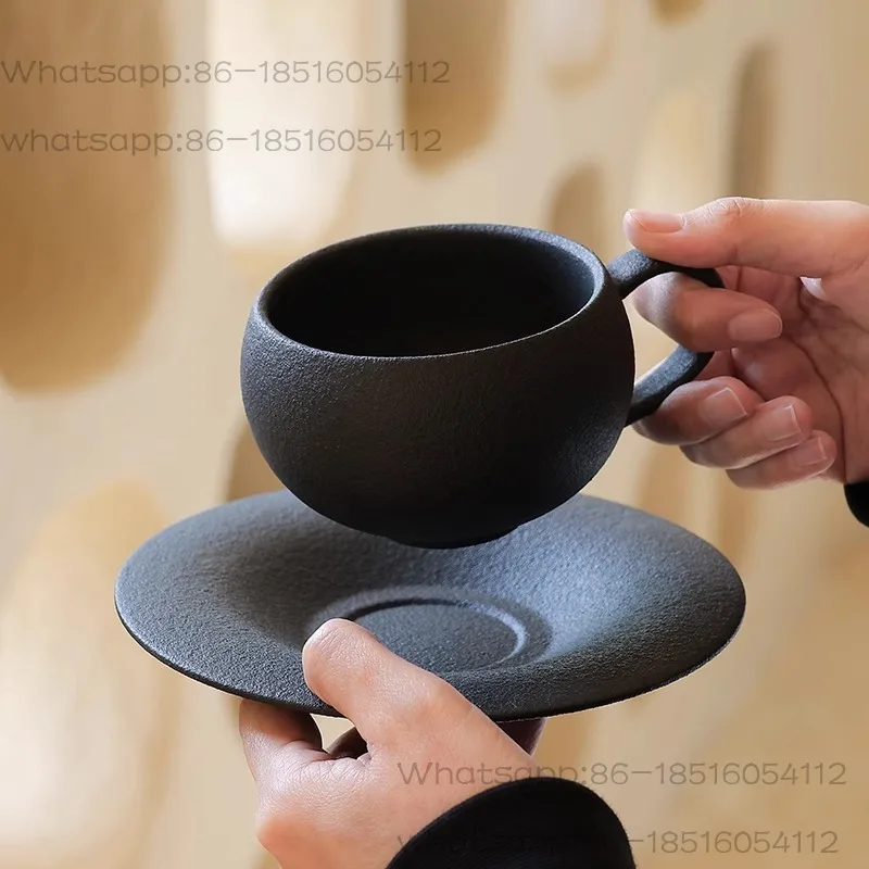 Exquisite Retro Coffee Cup Saucer Burnt Stone Pattern Ceramic black Mug  Afternoon Tea Cup Water Cups Gift Cup Kitchen Dining