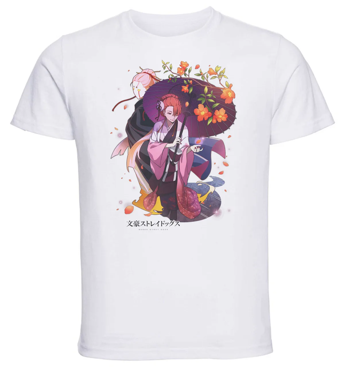 

T-Shirt Unisex White Anime Bungo Stray Dogs OZAKI KOUYOU Flower and Demon