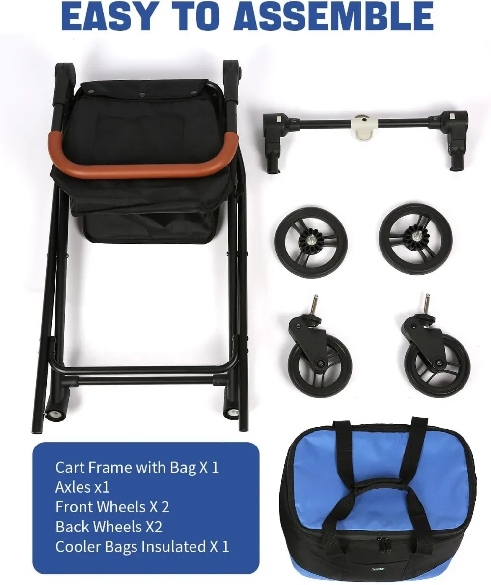 Chariot de Course Pliable avec Capacité de 85 Litres, Sac Thermos, Roues à Comcussion Avant