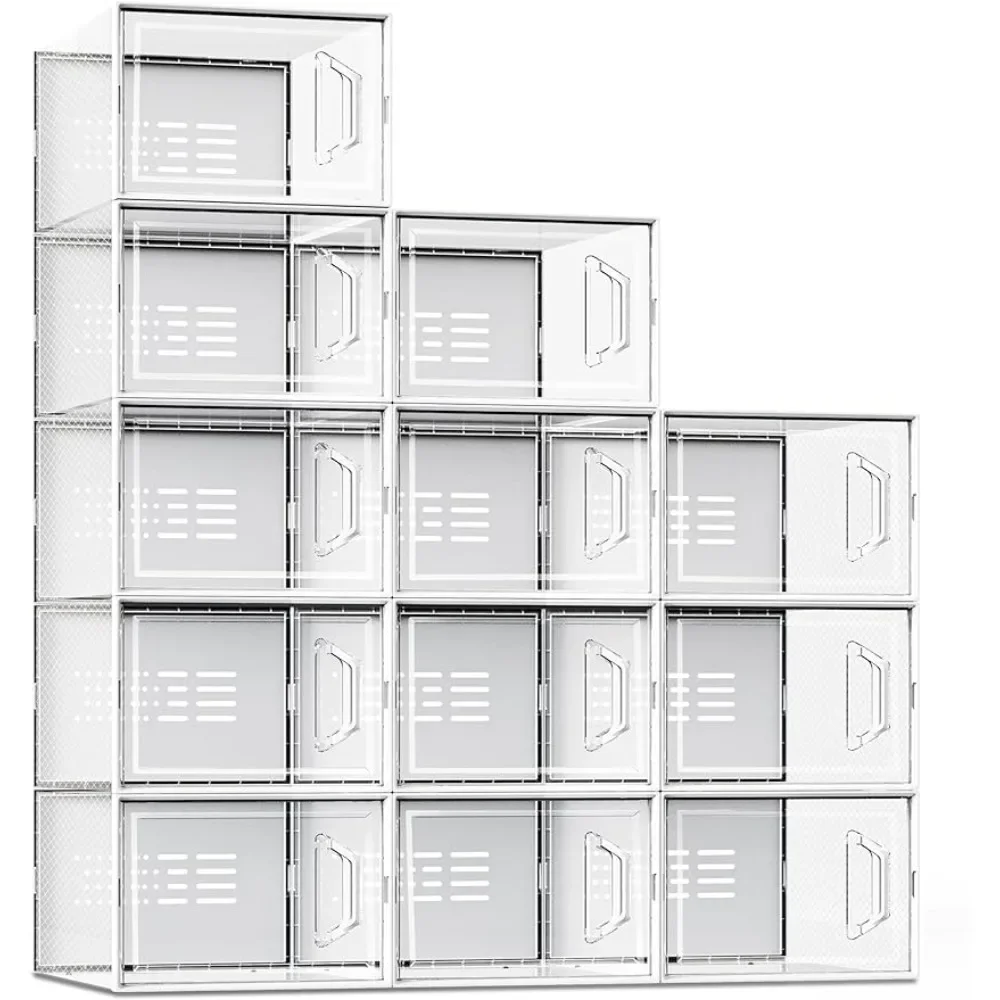 Clear Plastic Stackable Shoe Organizer for Closet, Large Shoe Storage Box Fit Size 13, Space Saving Sneaker Shoe Rack Containers