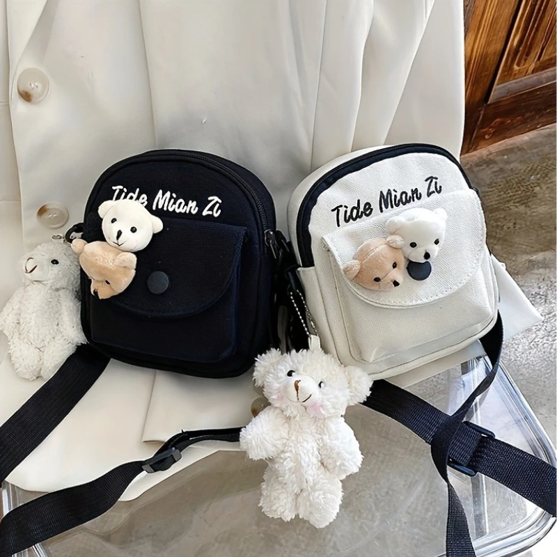 Fashionable Mini Crossbody Bags, Versatile and Casual, College Style Letter Printed Canvas Bag, Suitable for Commuting Parties