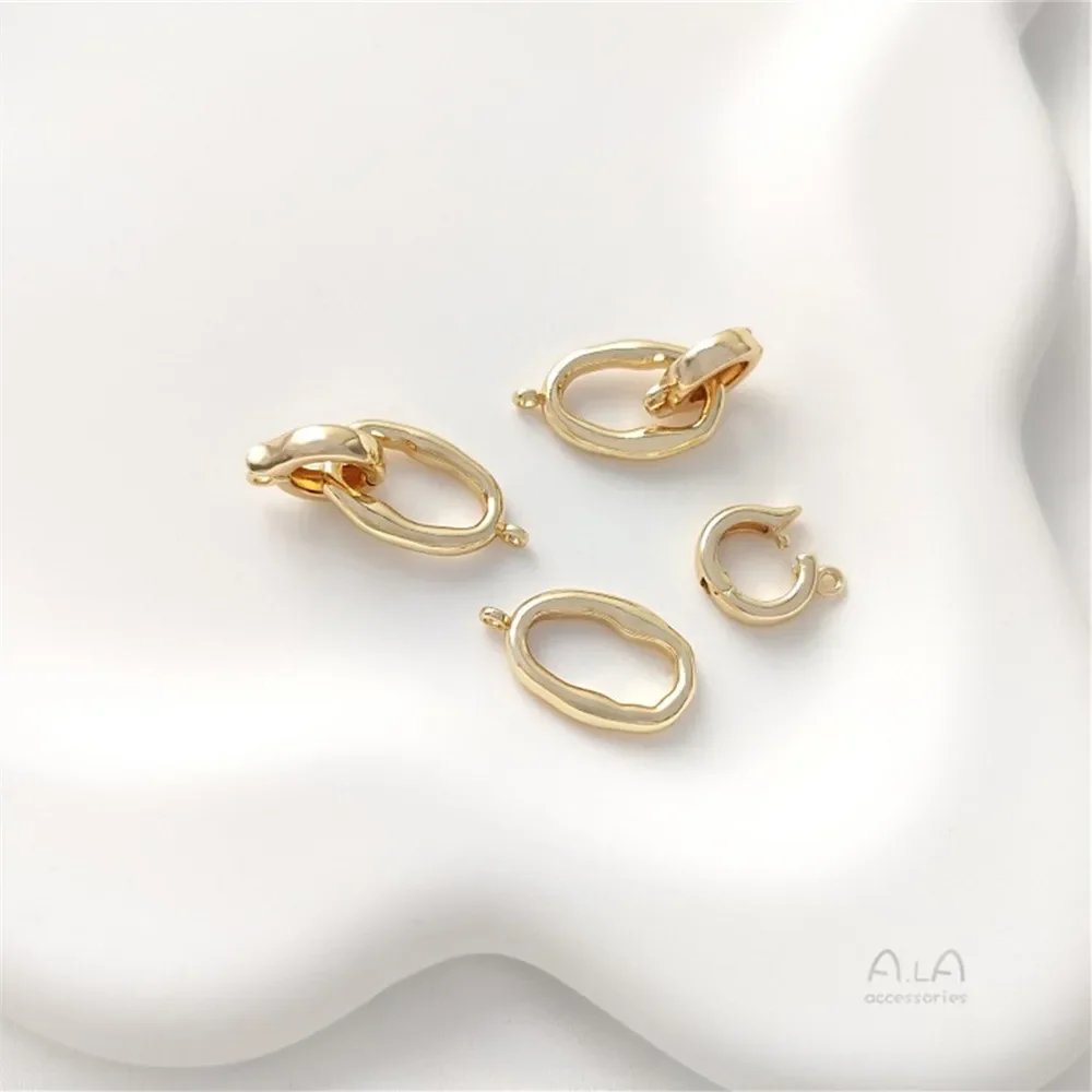 14K Gold Wrapped Oval Double Loop Pearl Bracelet Necklace Connection Buckle Pendant Buckle DIY Jewelry Accessories