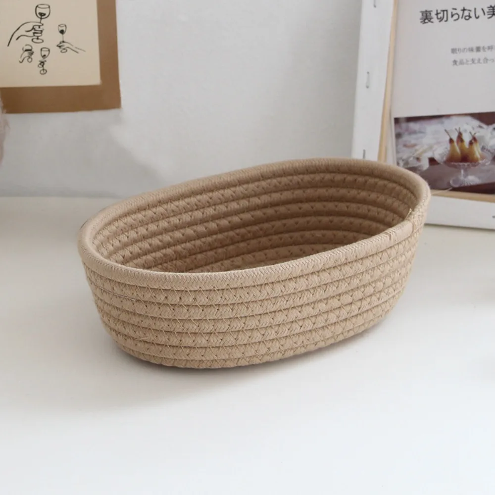 Storage Basket Storage Box Desktop Sundries Storage Basket Cosmetics Snack Porch Hand-Woven Cotton Thread Storage Basket Gift