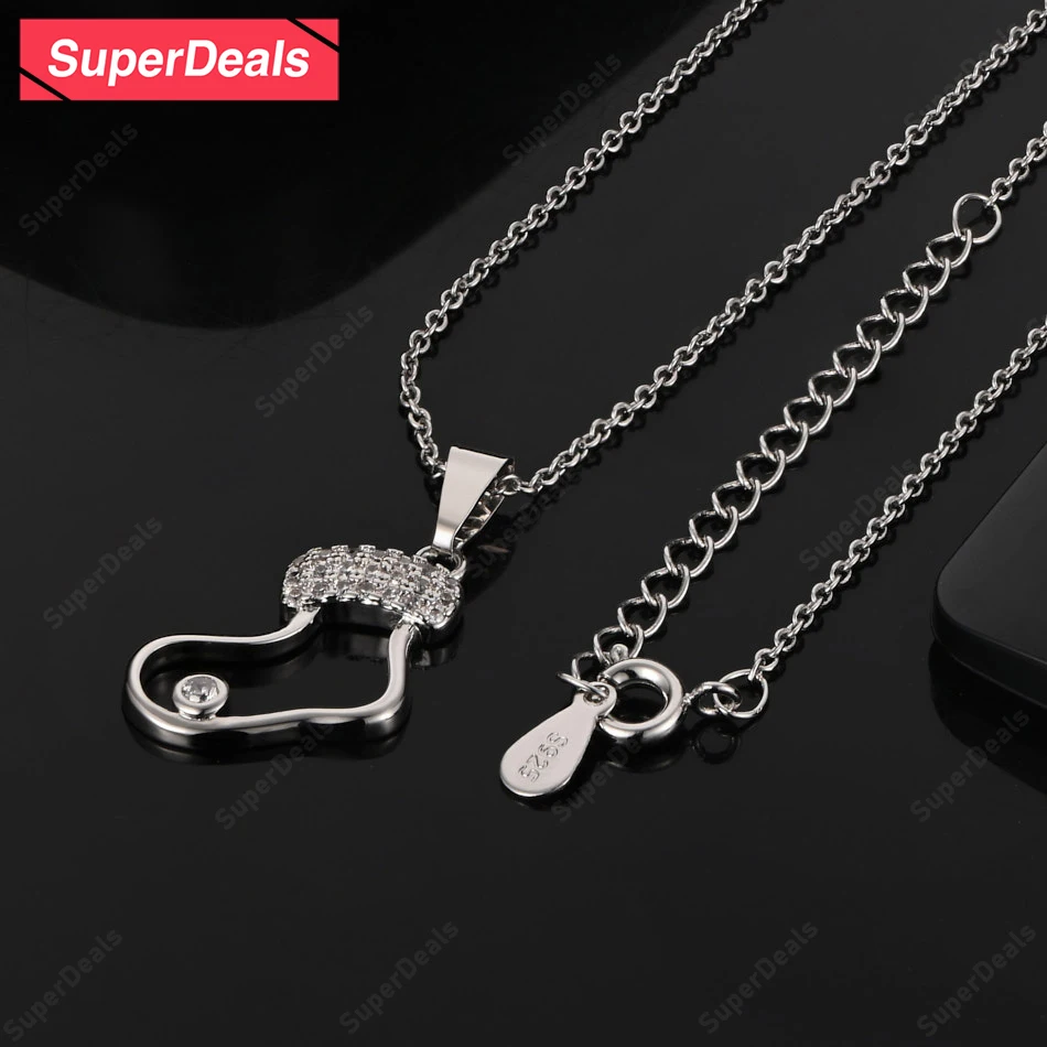 

SuperDeals 925 Sterling Silver AAA Zircon Christmas Sock Pendant Necklace Fashion Party Birthday Fine Cute Jewelry Gift