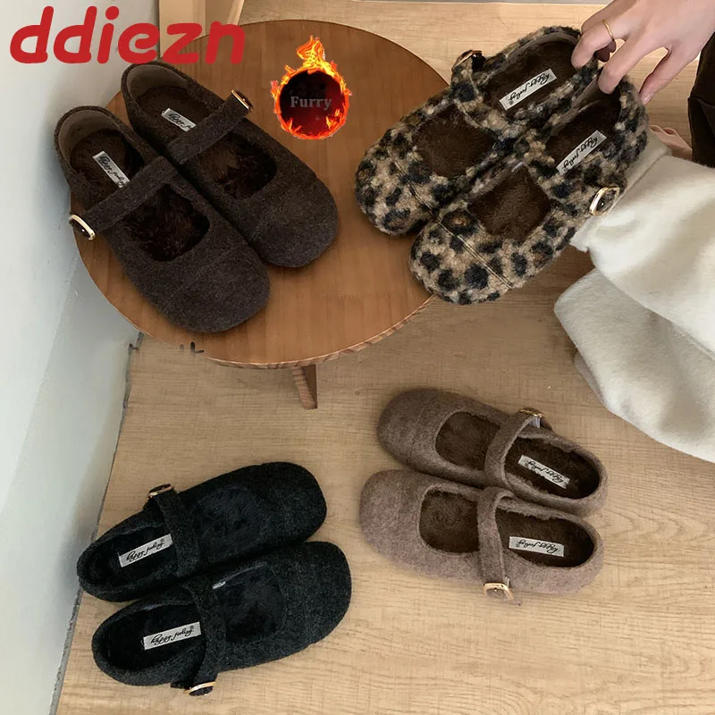 

Модная плюшевая обувь, теплая женская обувь Мэри Джейн на плоской подошве, женская обувь на плоской подошве с круглым носком, женская обувь на плоской подошве с пряжкой и меховой обувью, новинка