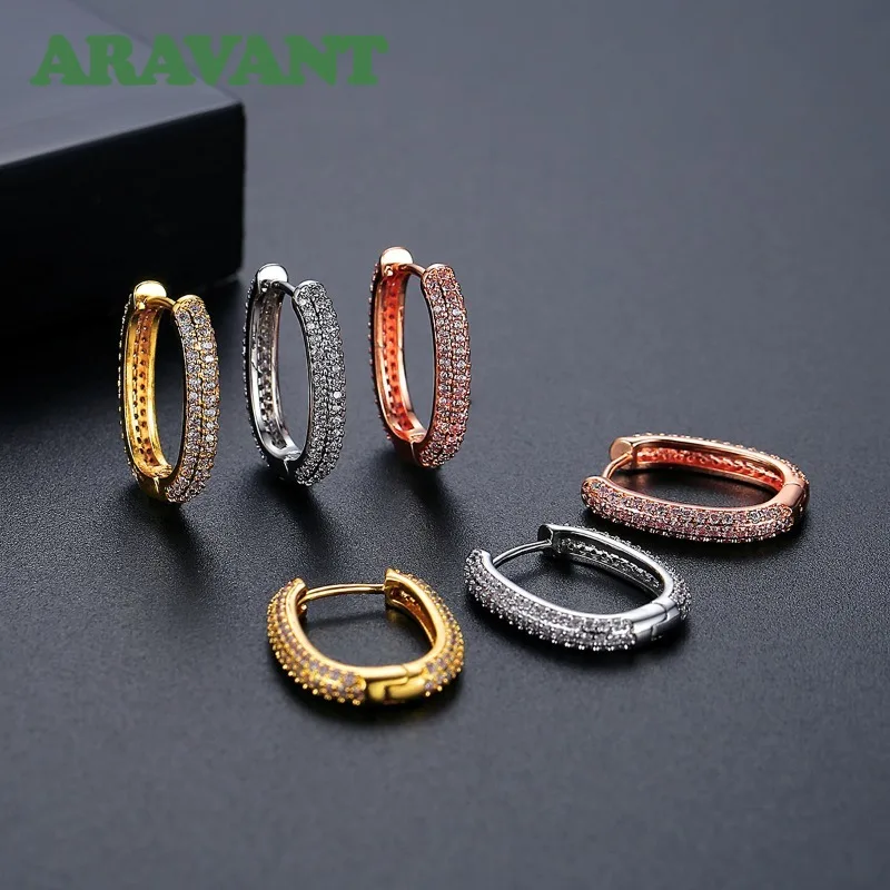 ARAVANT 925 Silber Roségold U-förmiger Zirkon-Creolen-Ohrring für Frauen, Hochzeit, Party, europäischer Schmuck – Detail 3