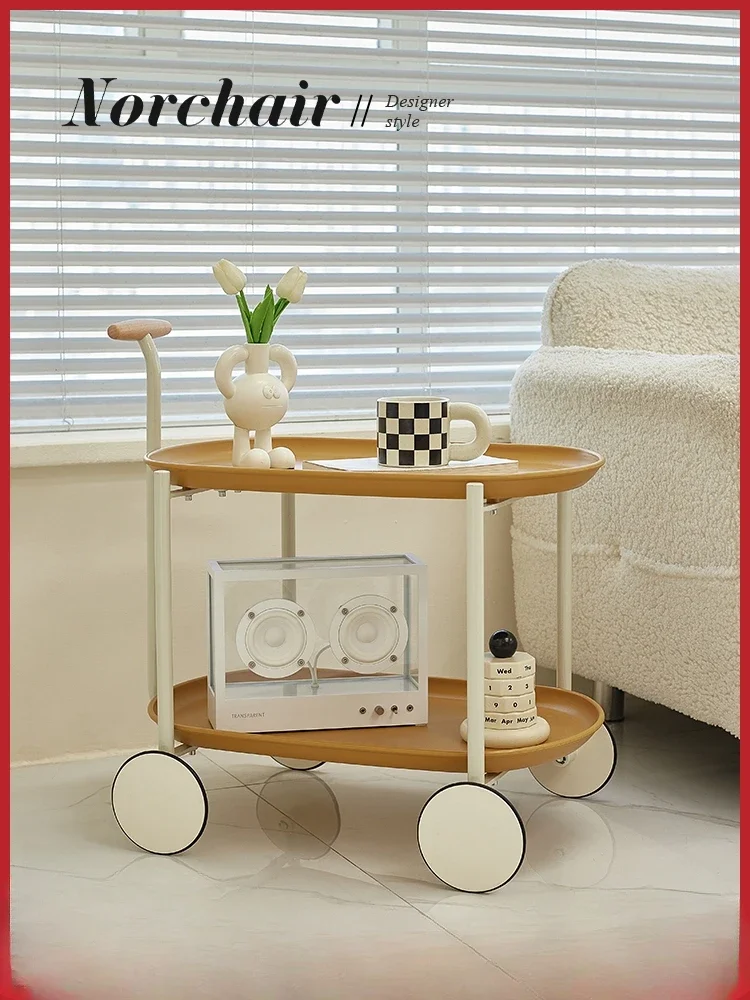 Living room sofa side table Nordic storage trolley movable ins creative double-layer coffee table