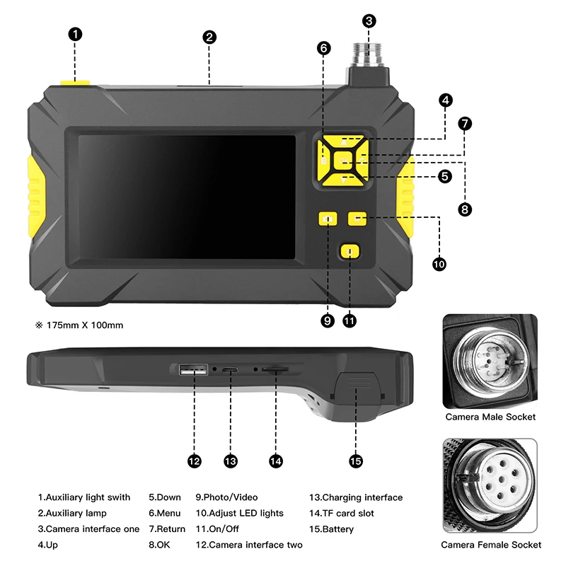 Imagem -06 - Endoscópio Industrial de 3.9 mm 4. Câmera do Endoscópio da Inspeção do Tela Polegada hd 1080p 6leds Ip67 Impermeáveis com a Bateria 2600mah