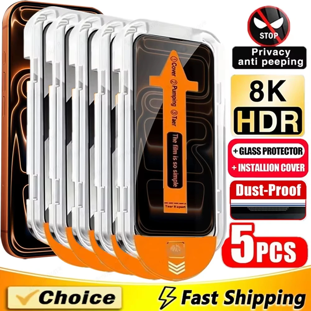 

Защитное стекло для iPhone 17 Air, 16, 16e, 15, 11, 12, 13, 14 Pro Max Plus, XS, 16e: без пыли, простая установка, защита от подглядывания
