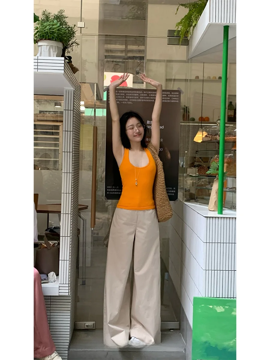 

Loose Straight Leg Casual Pants Women's Light Beige Wide Leg Pants Versatile Long Trousers Casual Faion Summer New Arrival