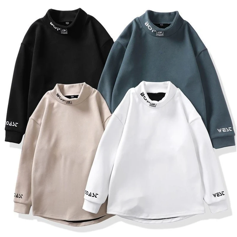 Men's Half High Necked Loose All-match Bottoming Shirt Autumn Winter New Long Sleeve Solid Tops Tees Fashion Casual Men Clothing