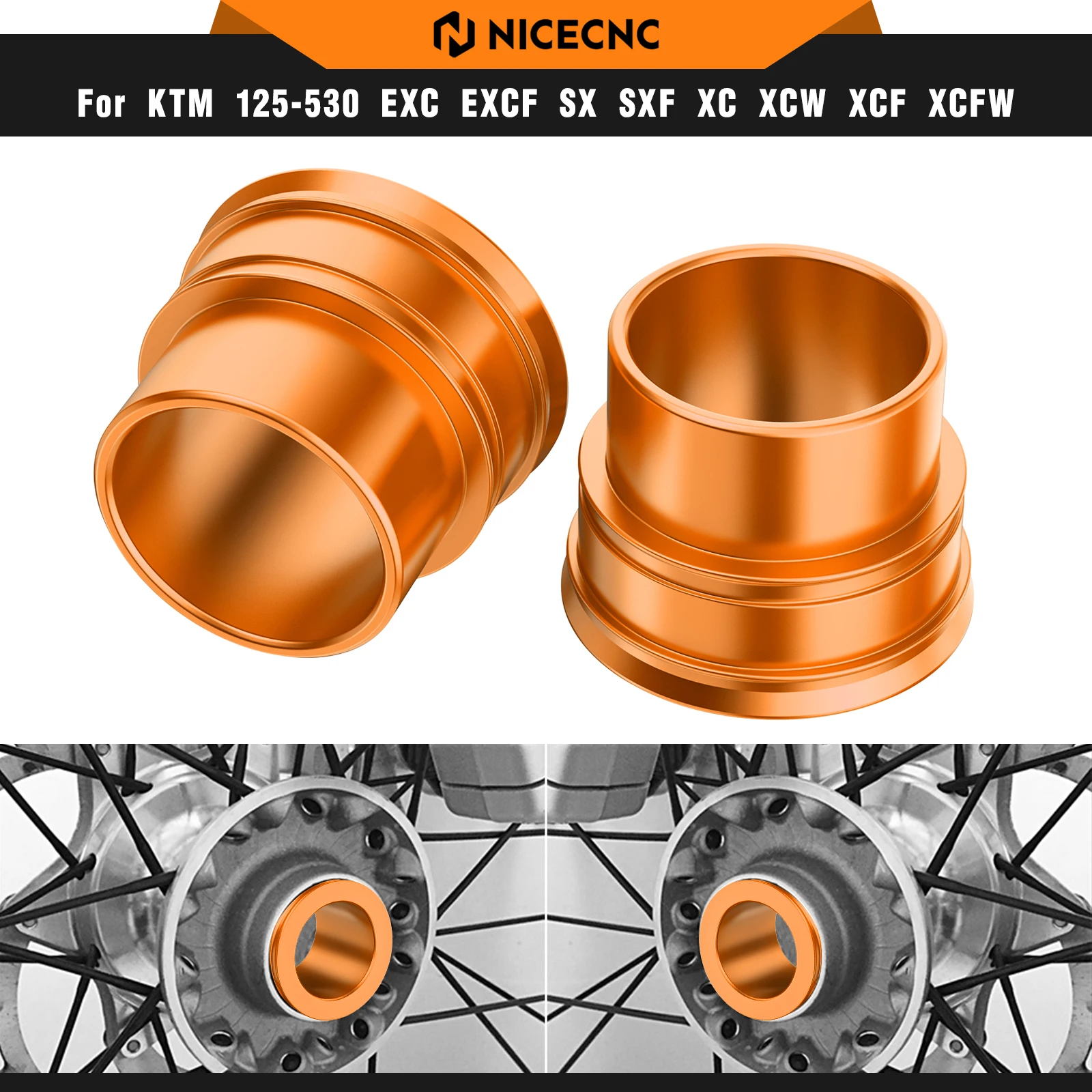 

For KTM EXC 300 EXC-F 350 450 530 EXC-W XC-W SMR 2003-2015 SX 125 SX-F 250 XC-F 2003-2014 26MM Front Wheel Spacers Hub Collars