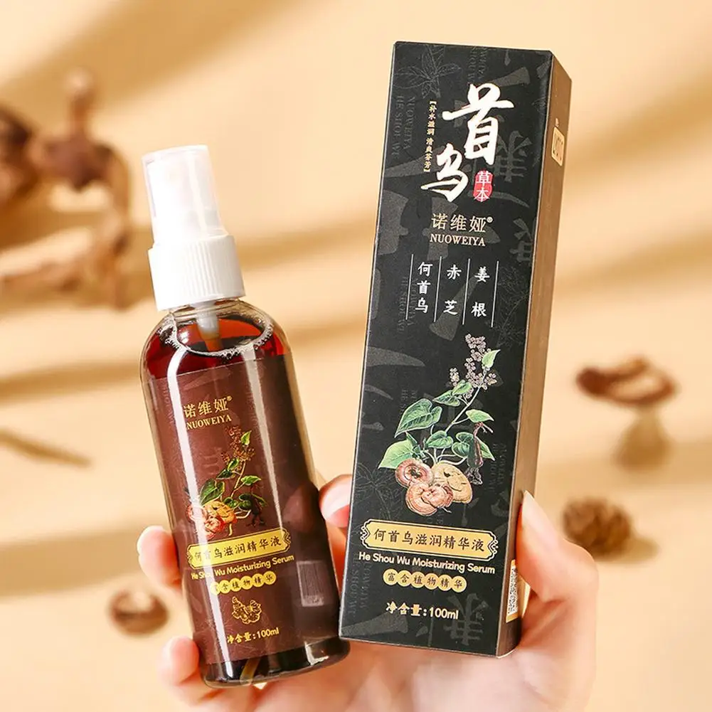 100ml Polygonum Multiflorum Natural Black Hair Serum Spray To Gray Coloring Hair Beauty Promote Dyeing White Hair Black Sha G3O3