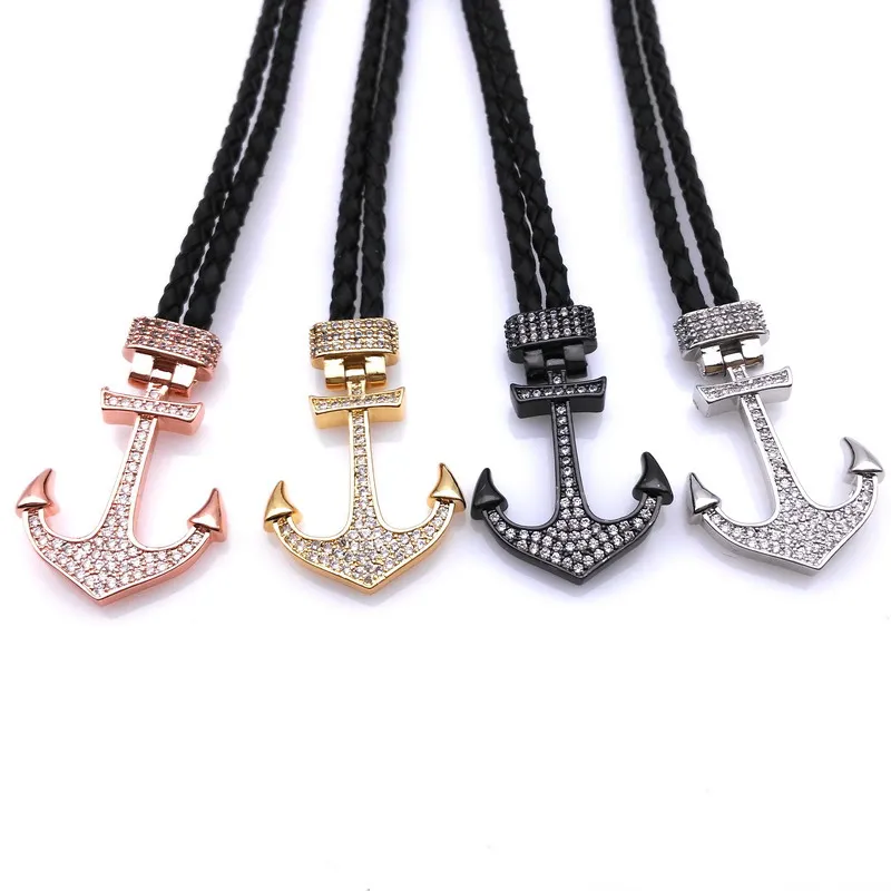 Fashion Micro-zircon Bracelet Anchor Sports Wind Leather Bracelet Male And Female Couple Leather Bracelet Birthday Gift