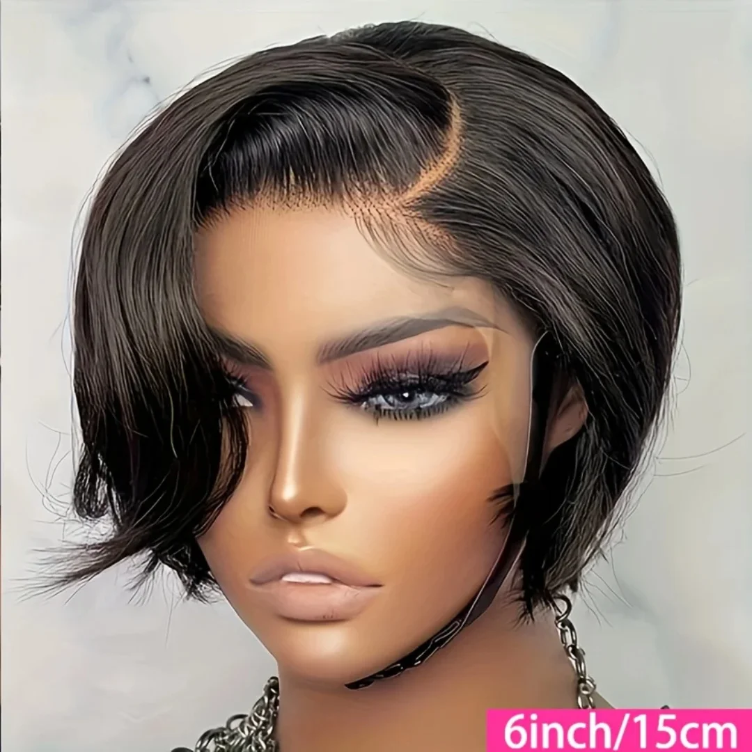 Peluca corta de corte Pixie Bob Pixi transparente 13X4 pelucas de cabello humano ondulado Frontal de encaje para mujeres peluca de encaje resaltada línea de cabello prearrancado