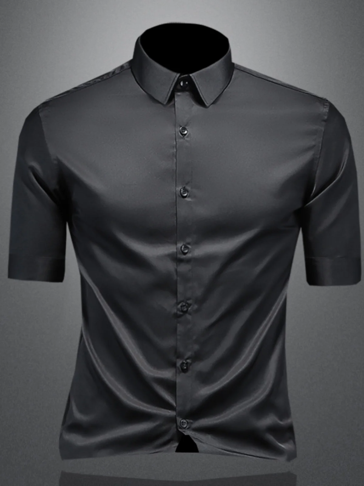 

Summer Thin Ice Silk ort Sve irt Men's Faion Slim Fit Casual irt No Ironing Required Breathable Polyester Fiber