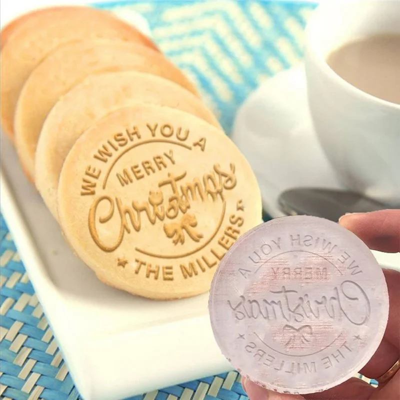 Personalized Merry Christmas Cookie Stamp with Your Family Name 3D Raised Design for Baking Cookie Stamps Suitable