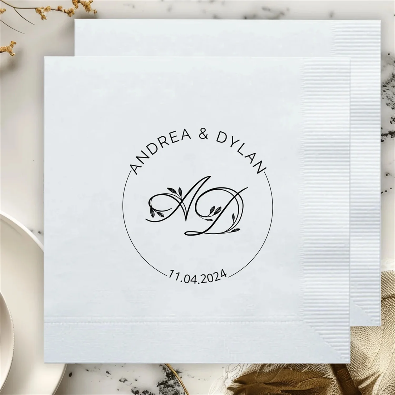 50 PCS Personalized wedding Napkins custom Monogram Cocktail initials Paper Anniversary Bridal Party logo birthday printed Lunch