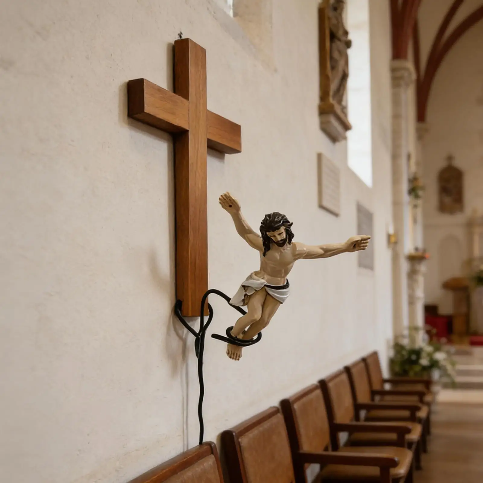 Jumping Jesus Wall Decor Humorous Religious Statue Jesus Decor for Christian Easter Home Living Room Bedroom Farmhouse Indoor