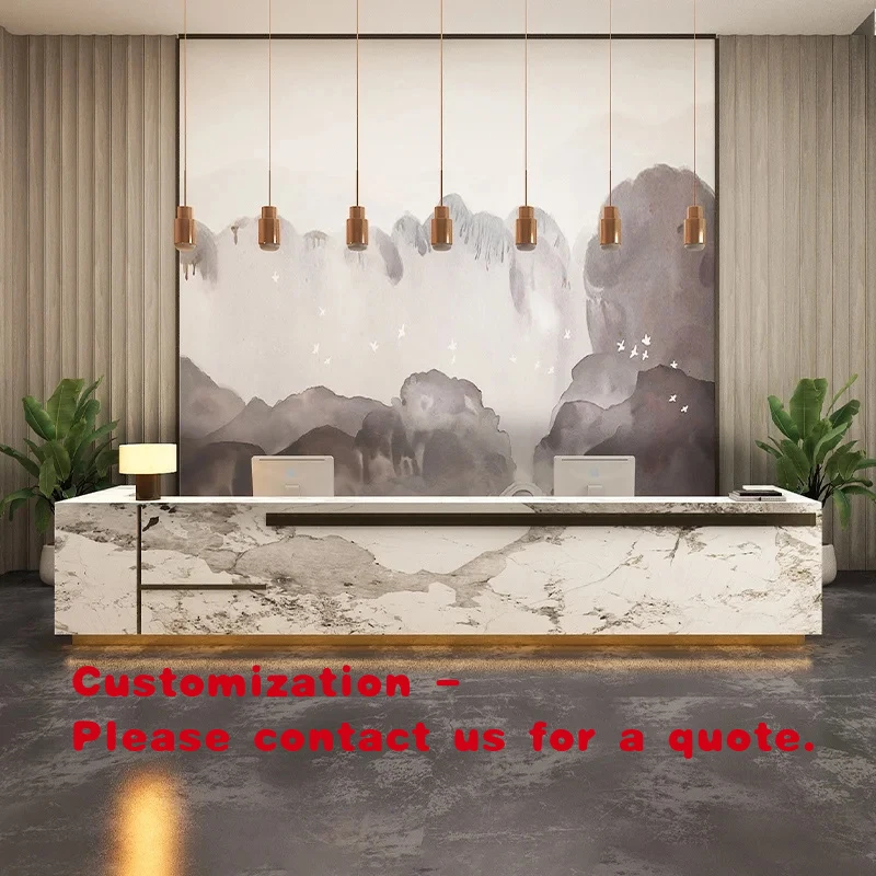 custom.Modern Marble Company Reception Desk Custom Wood Baking Paint Cashier Bar Hotel Office Gym Salon School Hospital Mall