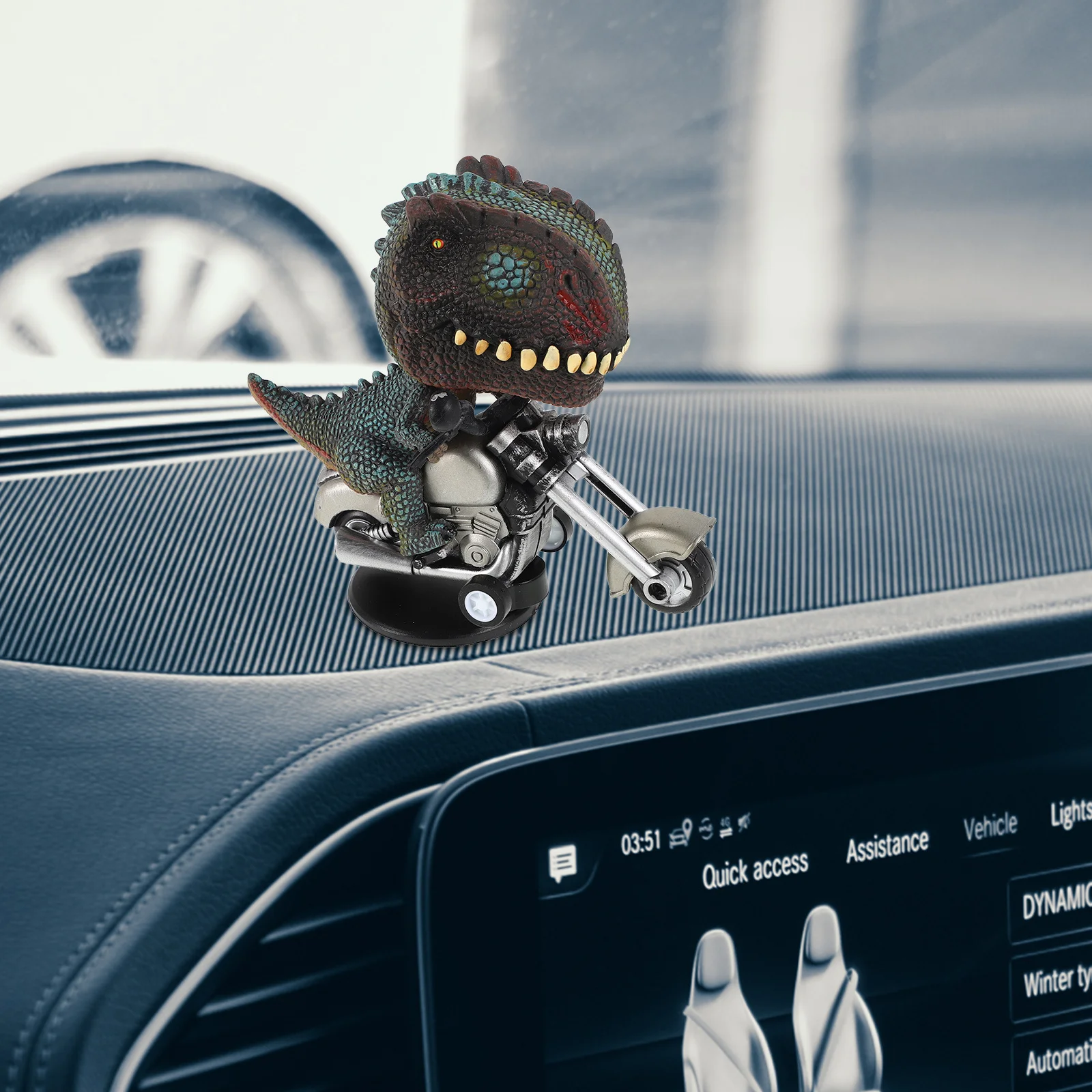 Creative Dinosaur Motorcycle Car Decoration Rotatable Motorbike Ornament Playful Animal Motorcycle Interior Decoration
