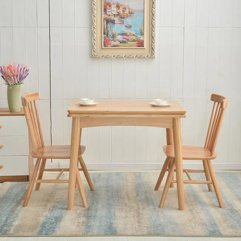 

Folding dining table chair household small apartment Nordic telescopic all solid wood modern simple space saving table
