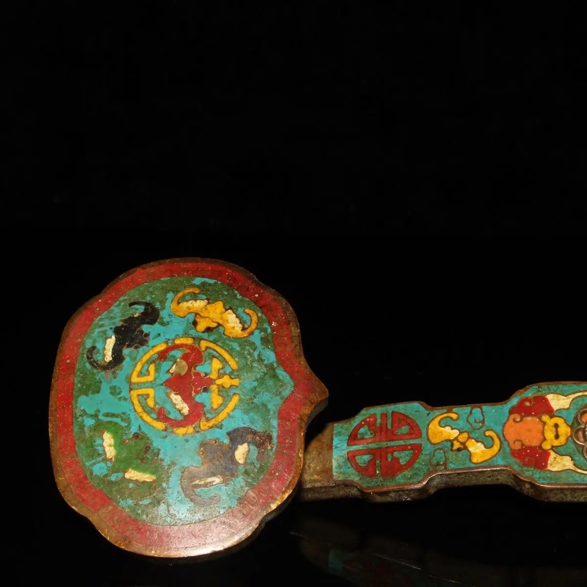 Antique Style Early Collection Old Tibetan Cloisonne Filigree Inlaid Gem Ruyi Pure Copper Plated Fine Craftsmanship As Picture