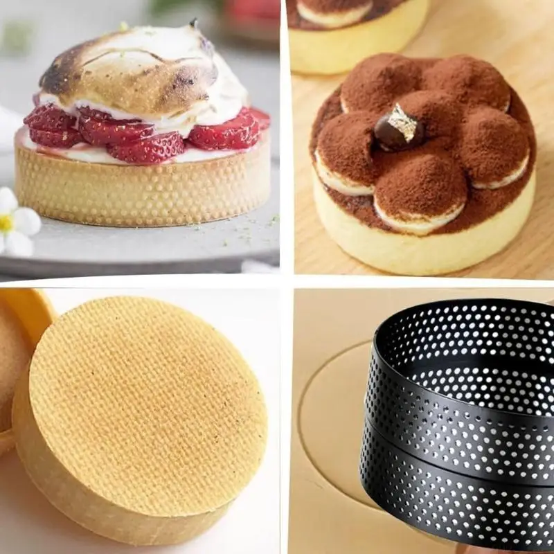 D0AB Professional Perforated Tart Rings Professional 3.94inch Metal Mold for Even Heat Distribution in Dessert Preparation