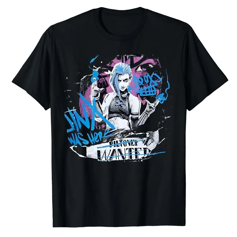 Arcane Enjoy Insanity Grazy Powder Jinx Arcane Lea GUE of Legends Shir High Quality Cotton Tshirt T Shirts Men Women Tee Tops