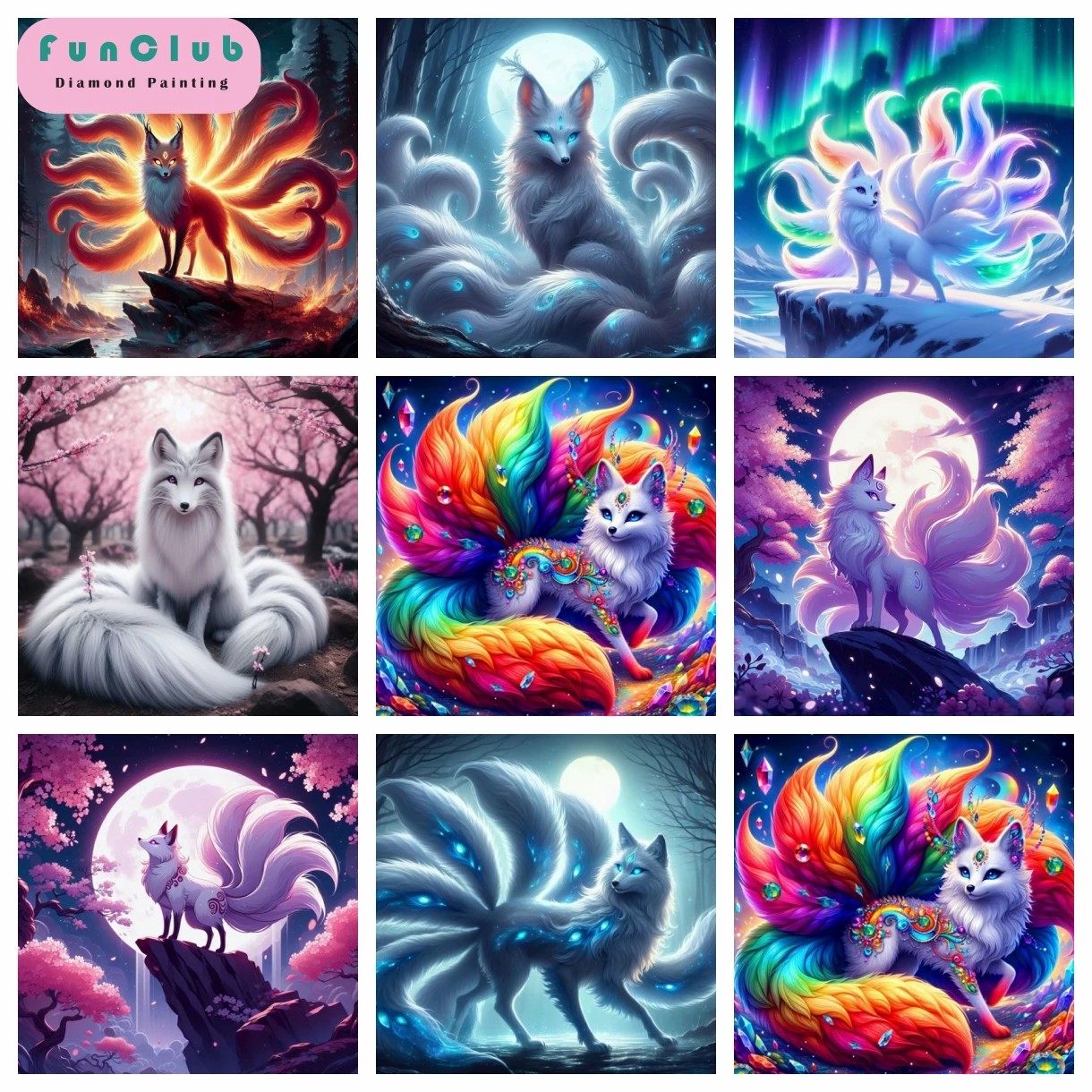 

Animal Full Round Diamond Painting Cross Stitch Kit Nine Tailed Fox Diamond Embroidery Handmade DIY Mosaic Carft Home Decor Gift