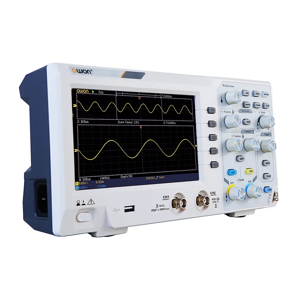 OWON SDS1202 SDS1102 Digital Oscilloscope 2 Channel 100MHz/200MHz Bandwidth 1GSa/s 7'' LCD Display Desktop Storage Oscilloscope