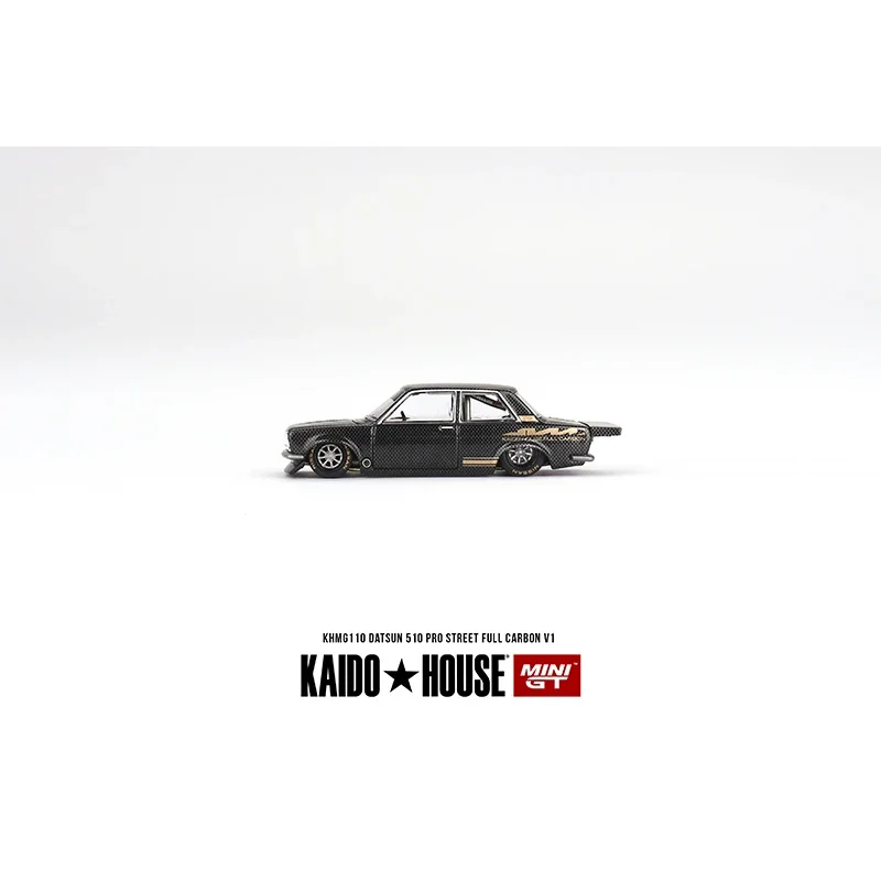 MINIGT KHMG110 In Stock 1:64 Datsun 510 Pro Street Full Carbon V1 Openable Hood Diecast Diorama Car Model Kaido House