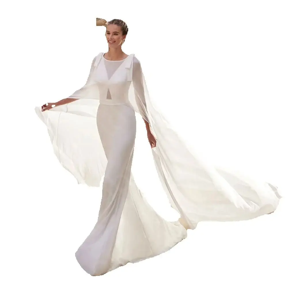 Customized Charming Wedding Dresses White with Cape Bridal Gowns Two Pieces Bride Dresses Sleeveless Wedding Gowns Back Out