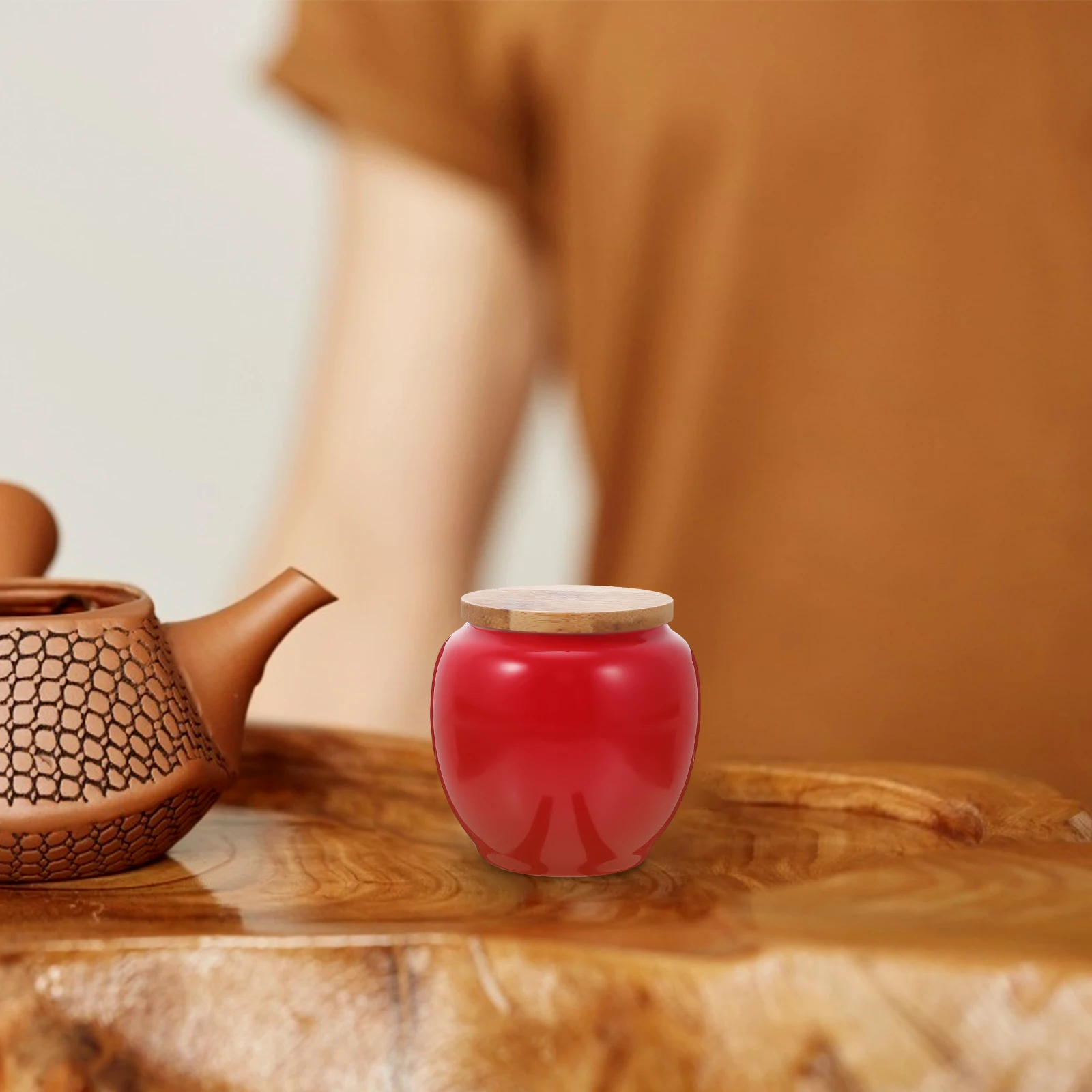 

Ceramic Bamboo Canister Exquisite Storage Container Food Grade Airtight Seal Large Tea Canister Capacity
