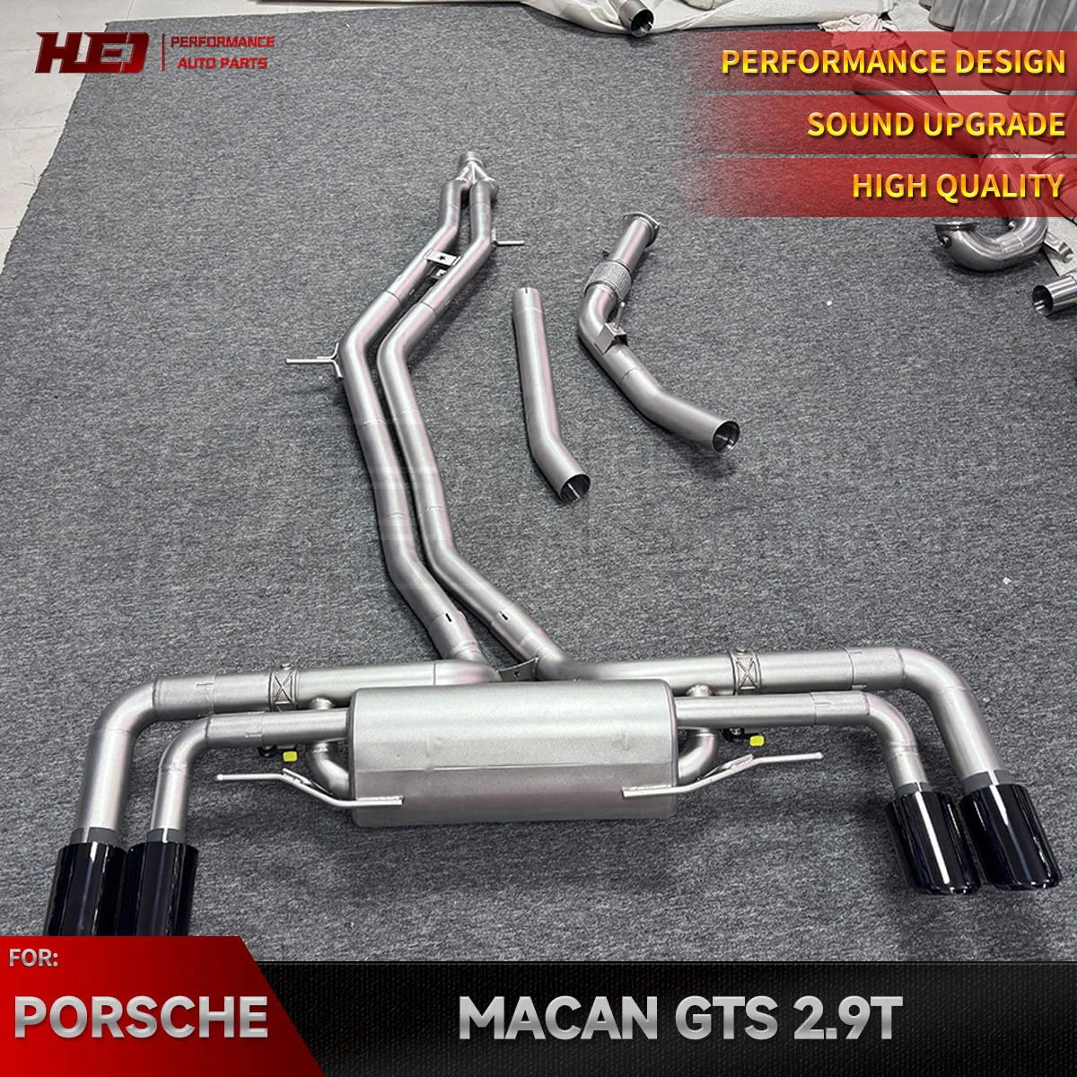 

Exhaust Muffler Catback Valvetronic for Porsche Cayenne 9Y0 E3 3.0T Euro 6 with Black Exhaust Tips Dual Front Pipes