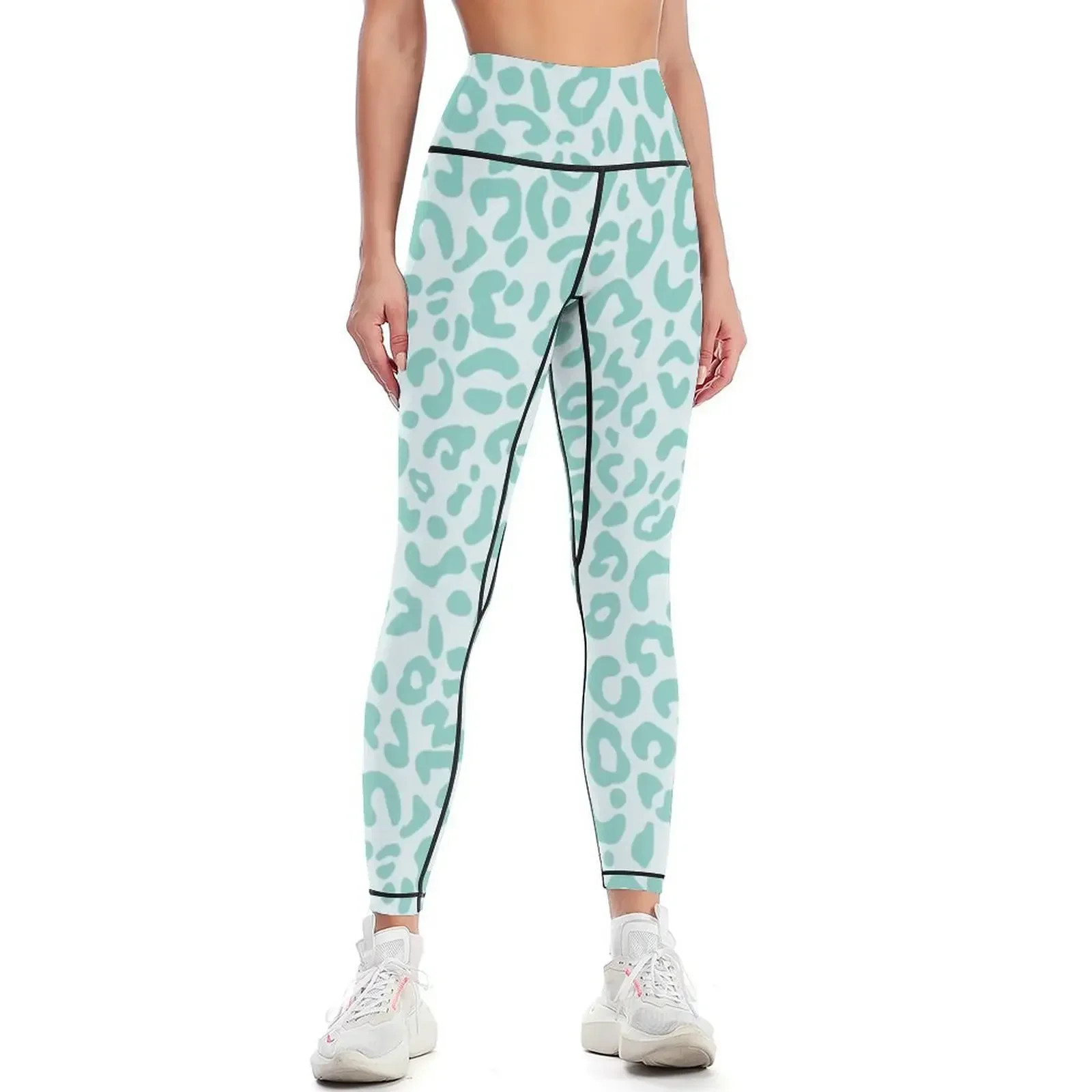 Mint Leopard Print Leggings active wear Women's high waist sports shirts gym Training pants Womens Leggings