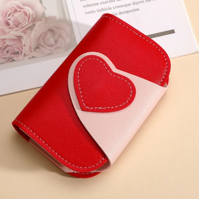 Fashion Simple Key Holder PU Leather Wallet Ladies' Heart-shaped Key Wallet Organizer Bag Car Housekeeper Wallet Card Holder