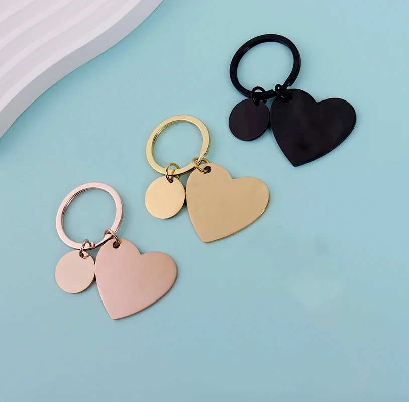 Stainless Steel Heart Keychain Blank For Engraving Metal Heart Charm Keychain Key Ring Mirror Polished Wholesale 1pcs