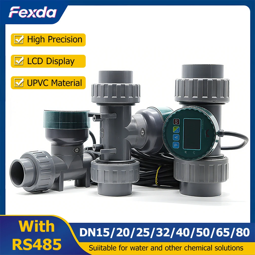RS485 Digital Display Flow Meter High Precision Smart Electronic Flowmeter UPVC Water Flow Sensor for Farm Garden Irrigation