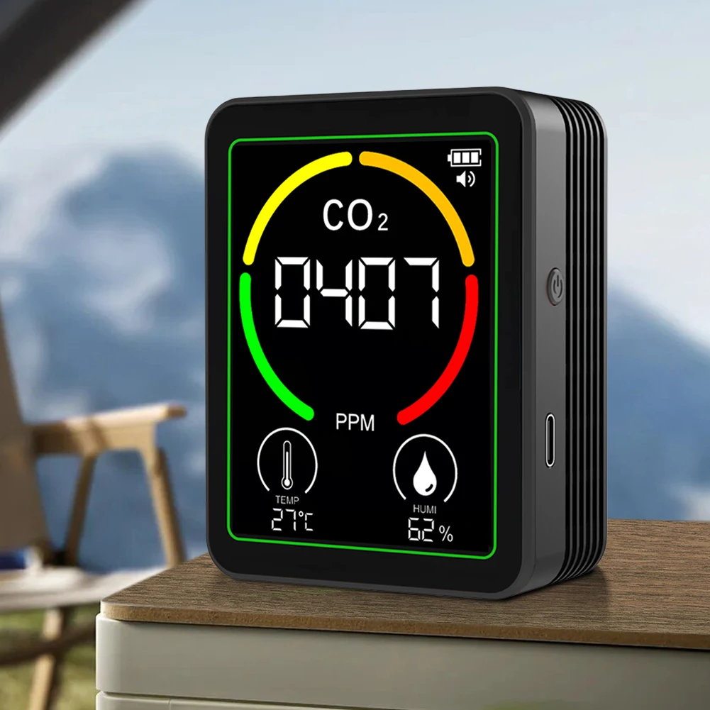 3in1二酸化炭素検知器 LEDデジタルディスプレイ CO2空気質テスター バックライト付き温室ガスモニター 空気質検知