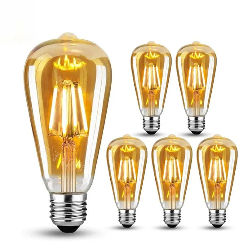ST64 Filament Bulb Led 220v Imitation Tungsten Retro E27 LED Bulb Amber Glass Bubble Lamps Light Replace Halogen Light 10Pcs/lot