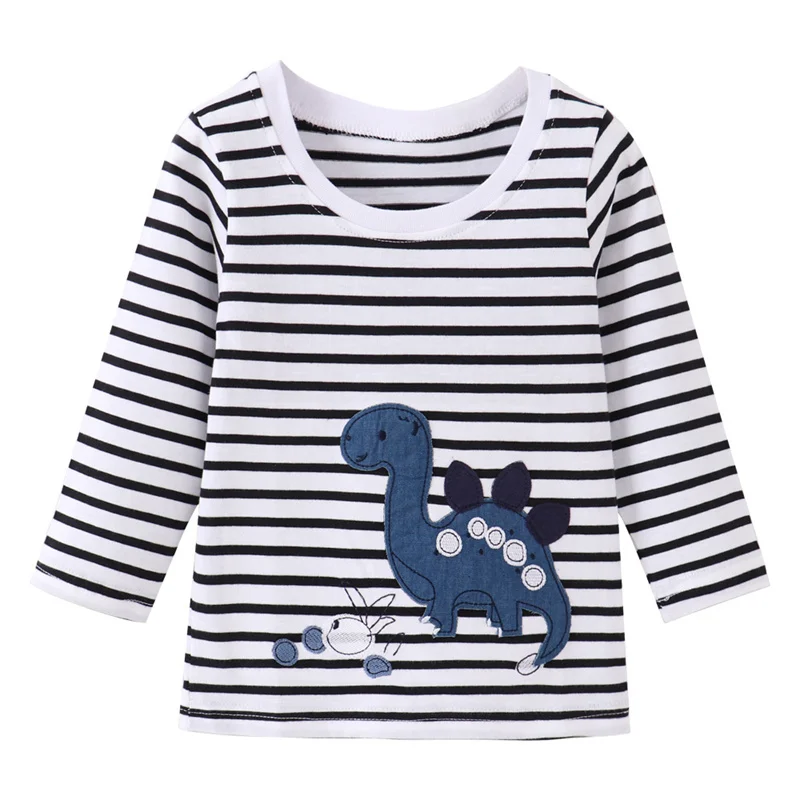 

Jumping Meters 2-7T Dinosaurs Girls T shirts Stripe Autumn Spring Children's Clothing Long Sleeve Baby Blouses Kids Tees Tops