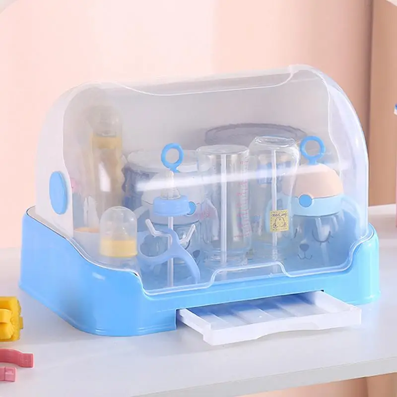 Reusable Bottle Drying Rack Dust-Proof Drainer Organizer Bottle Drying Rack With Cover And Removable Drainer Tray For Pump