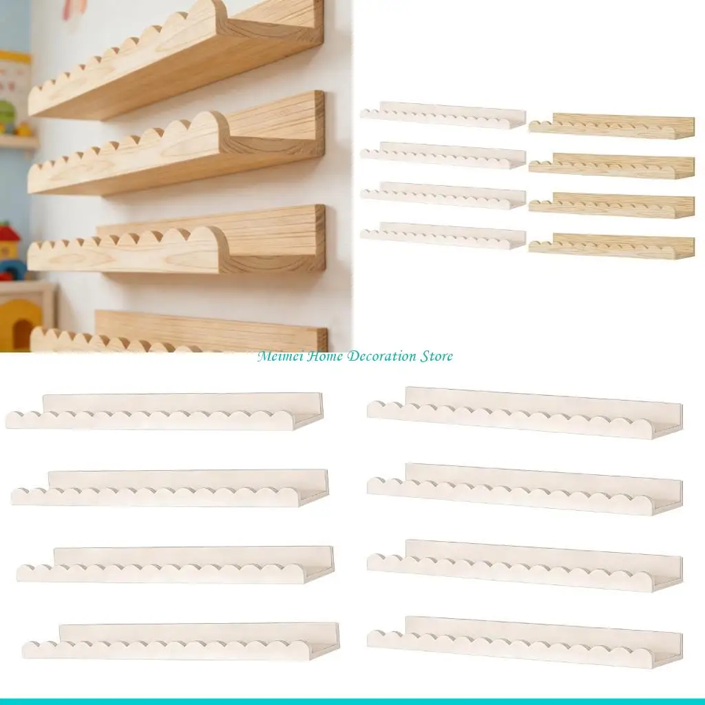 

H7BF Wooden Hanging Shelves Set Of 4 For Nursery Bedroom Safe Polished Wall Feature