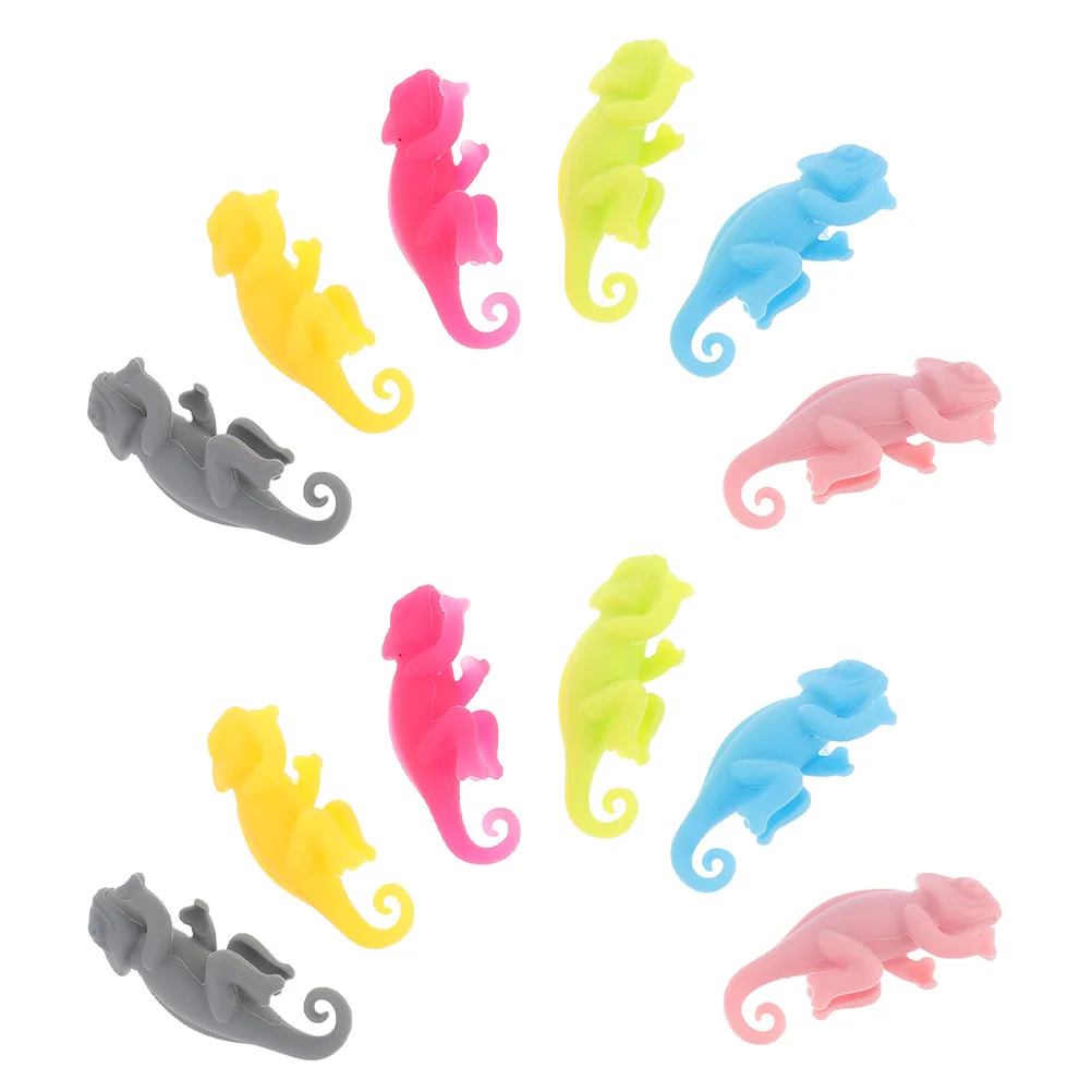 

12 Pcs Drink Cup Chameleon Glass Identifier Charms Silica Gel Funny Markers