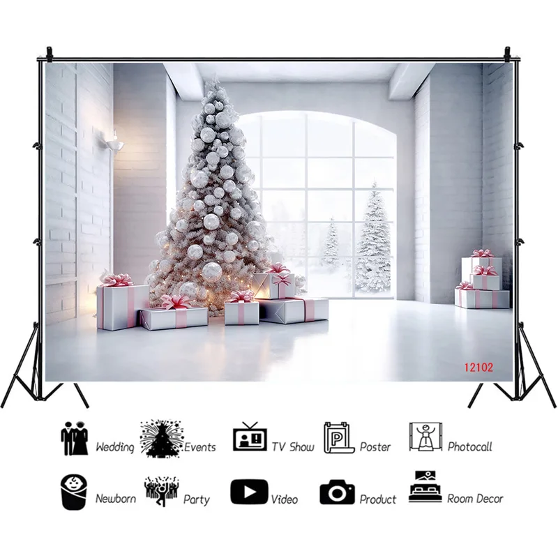 

SHENGYONGBAO Christmas Day Decoration Photography Backdrops Gift Box With Bows Snowflake Window Indoor Studio Background WW-29