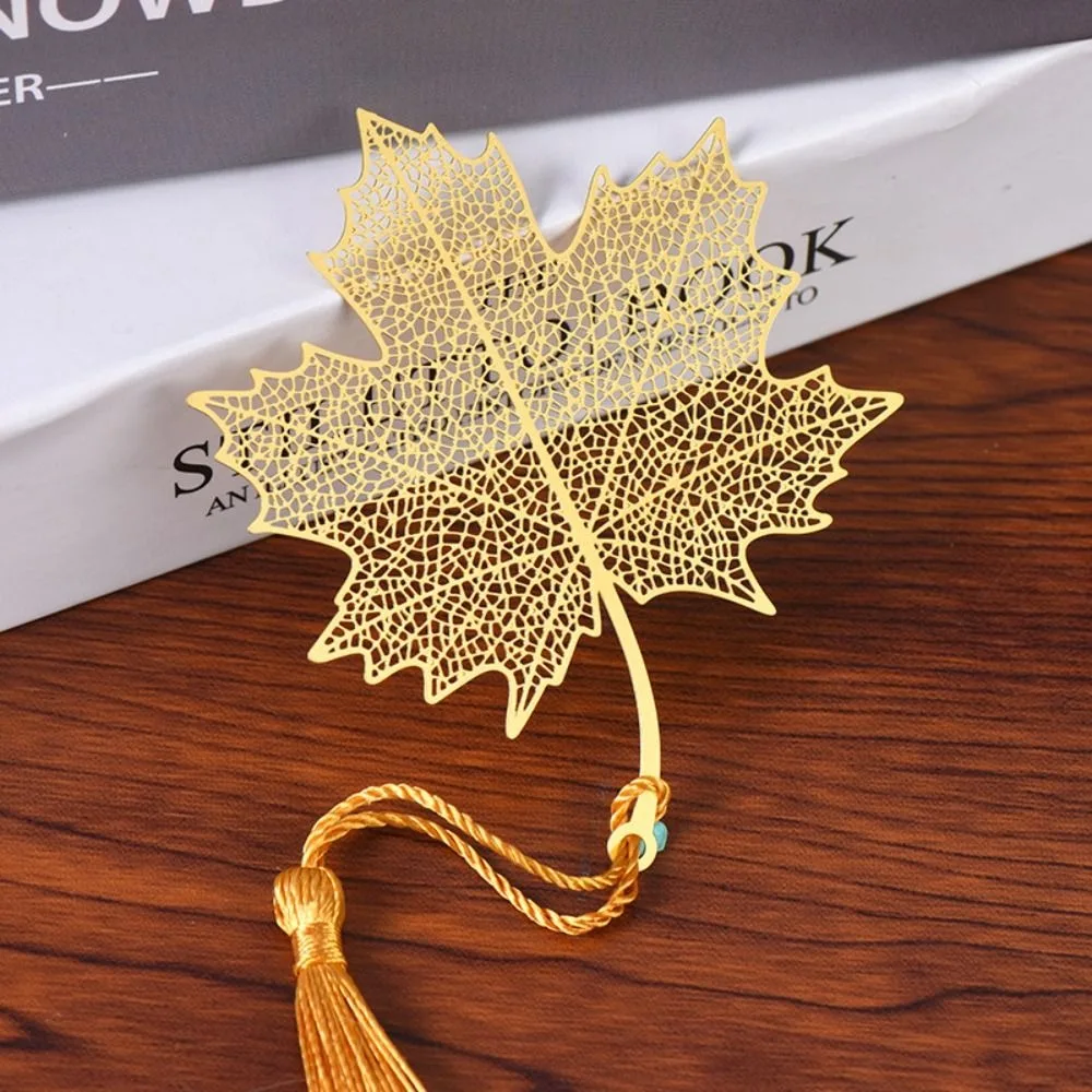 

Cute Tassels Hollowed Out Bookmark Leaf Vein Lotus Flower Metal Bookmark Ginkgo Leaf Chinese Style Book Clip Student Stationery