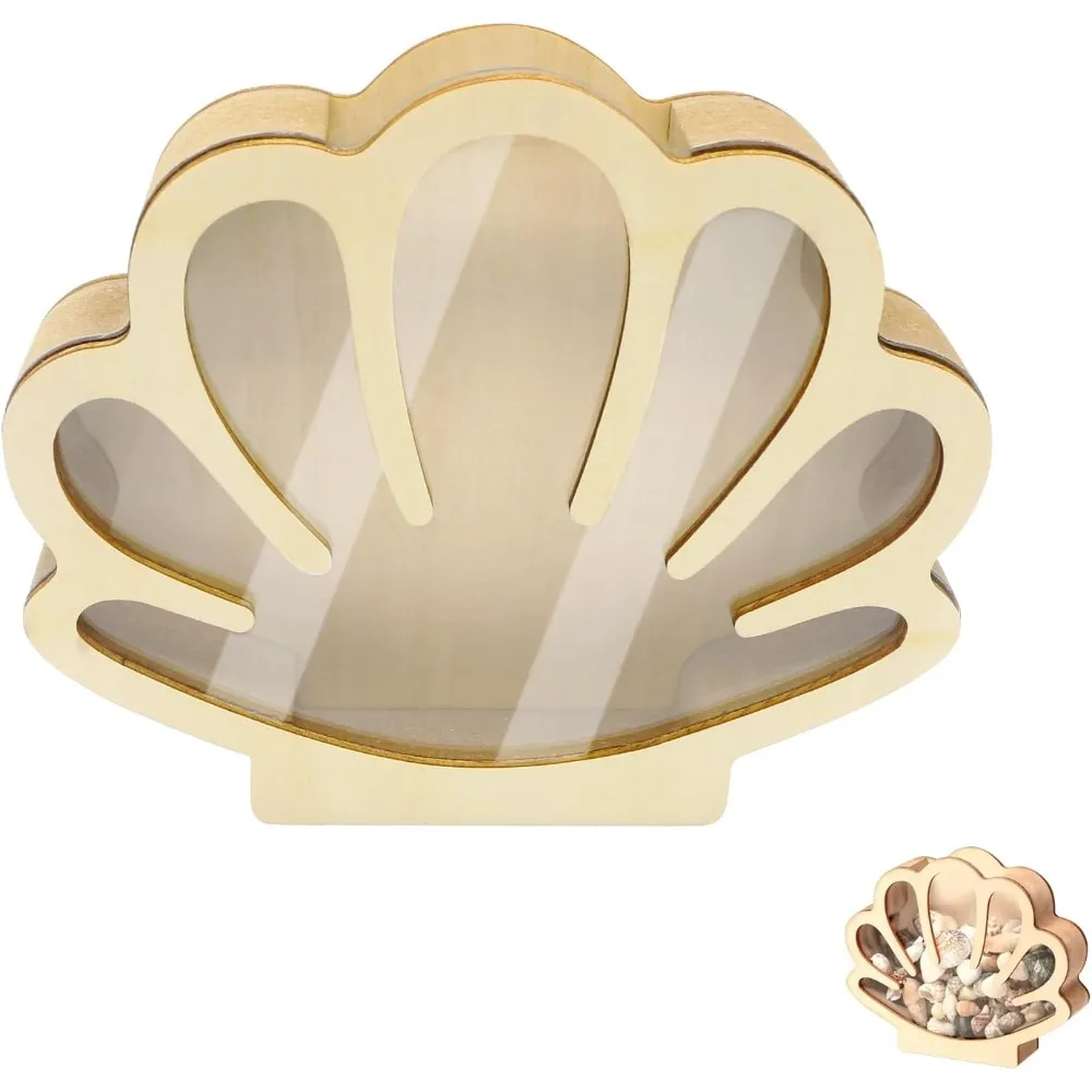 

Wooden seashell display box with acrylic window, seashell storage box