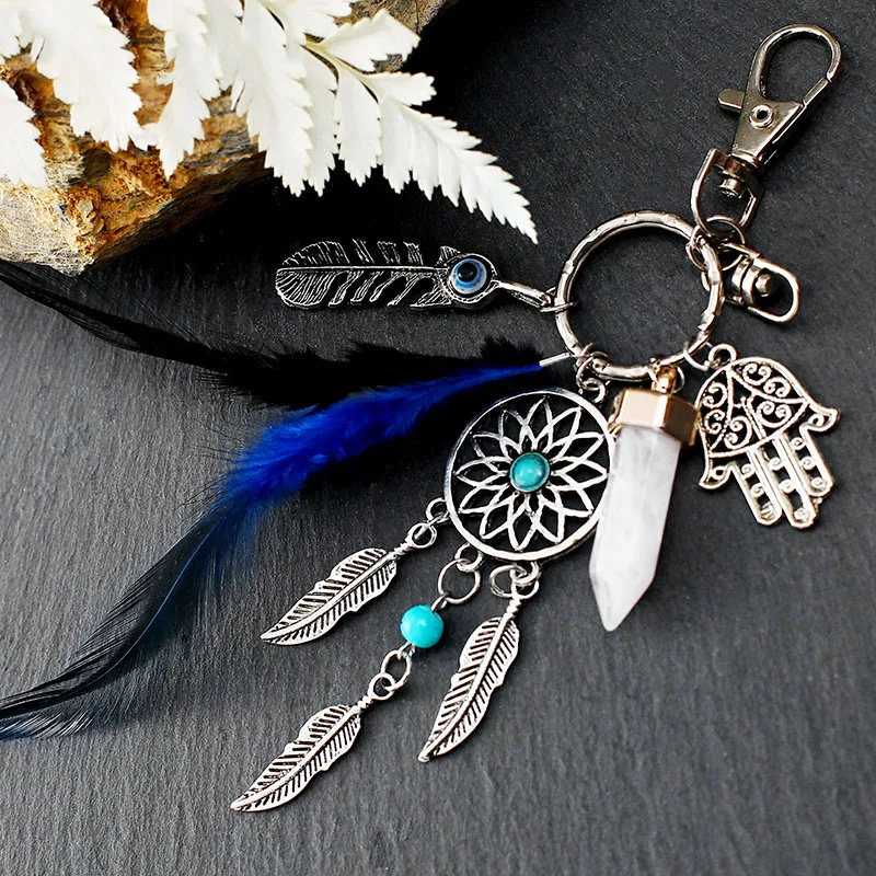 

Handmade Craft Dreamnet Catcher Keychain Feather Tassel Jewelry Key Holder Dreamnet Pendant Car Wall Hanging Decoration Keyring