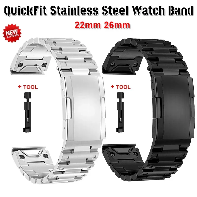 22 26mm QuickFit Stainless Steel Watch Band Garmin Fenix5/5X/5XPlus/6/6X/6XPro Forerunner945 935 Smartwatch Metal Watch Band